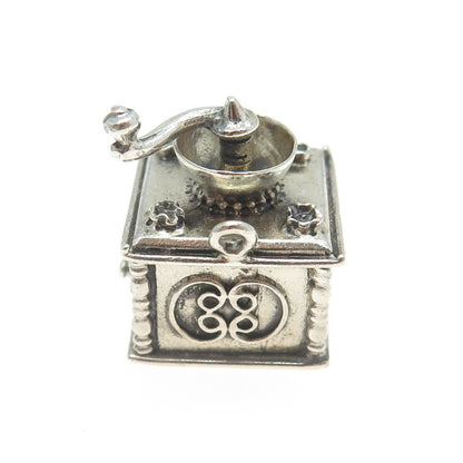 BEAU 925 Sterling Silver Antique Art Deco Coffee Grinder 3D Pendant