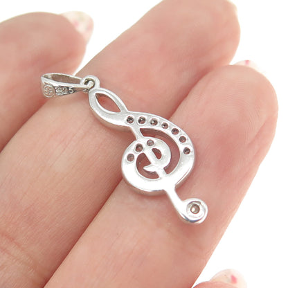 925 Sterling Silver Round-Cut Shaped C Z Treble Clef Pendant