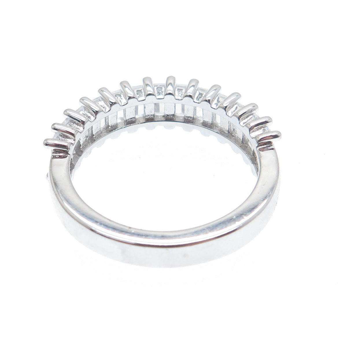DSMK 925 Sterling Silver Emerald-Cut Shaped C Z Half Eternity Ring Size 7.25