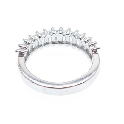 DSMK 925 Sterling Silver Emerald-Cut Shaped C Z Half Eternity Ring Size 7.25