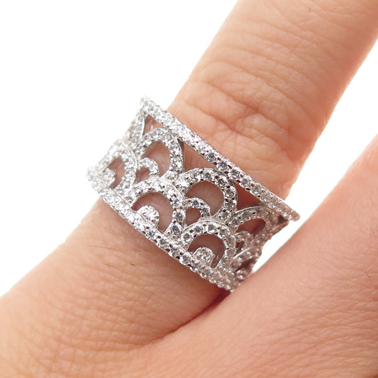 925 Sterling Silver Round-Cut C Z Ornate Band Ring Size 6.25