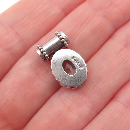 925 Sterling Silver Vintage Real Blue Topaz Oxidized Mini Slide Charm Pendant