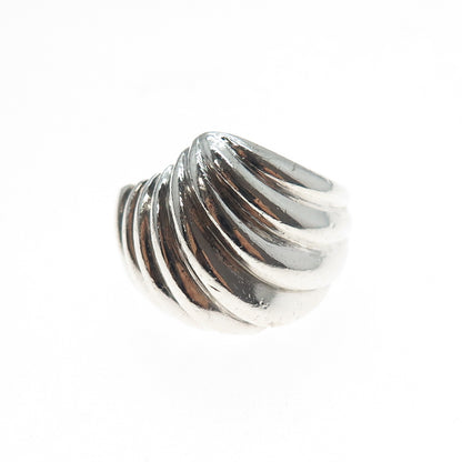 925 Sterling Silver Vintage Modernist Ribbed Oxidized Ring Size 9