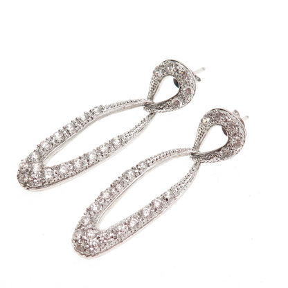 925 Sterling Silver Round-Cut C Z Dangle Earrings