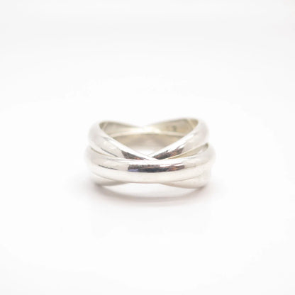 925 Sterling Silver Vintage Mexico Triple Interlocked Ring Size 7 1/4