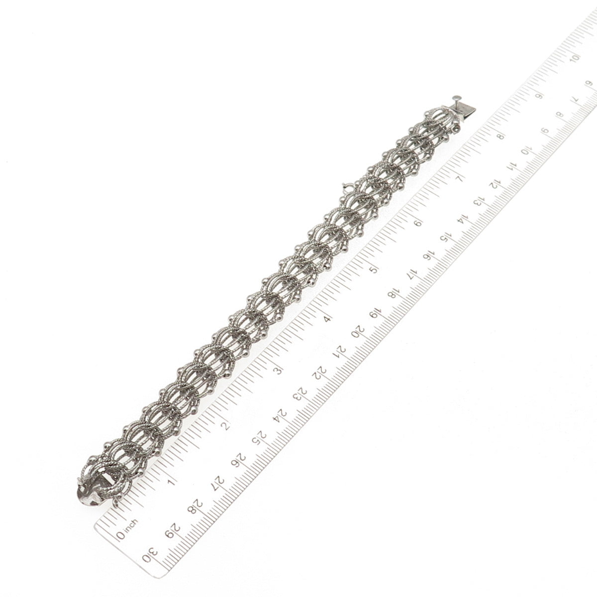 925 Sterling Silver Antique Art Deco Beaded Bismark Link Bracelet 6.75"