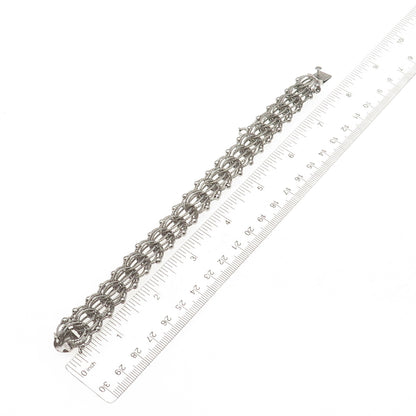 925 Sterling Silver Antique Art Deco Beaded Bismark Link Bracelet 6.75"