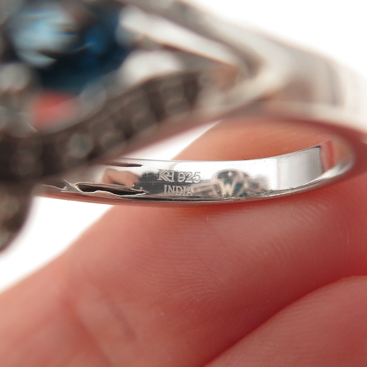 925 Sterling Silver 2-Tone Real Turquoise Blue & White Topaz Ring Size 8.25