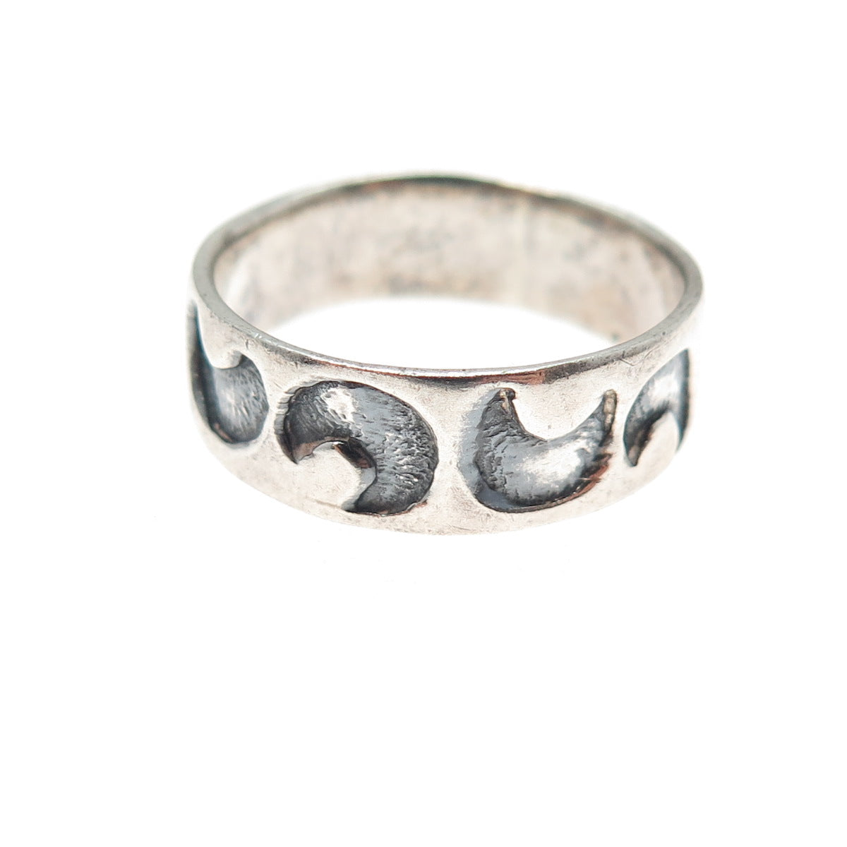 925 Sterling Silver Vintage Crescent Moon Band Ring Size 9.25