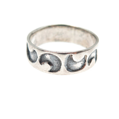 925 Sterling Silver Vintage Crescent Moon Band Ring Size 9.25