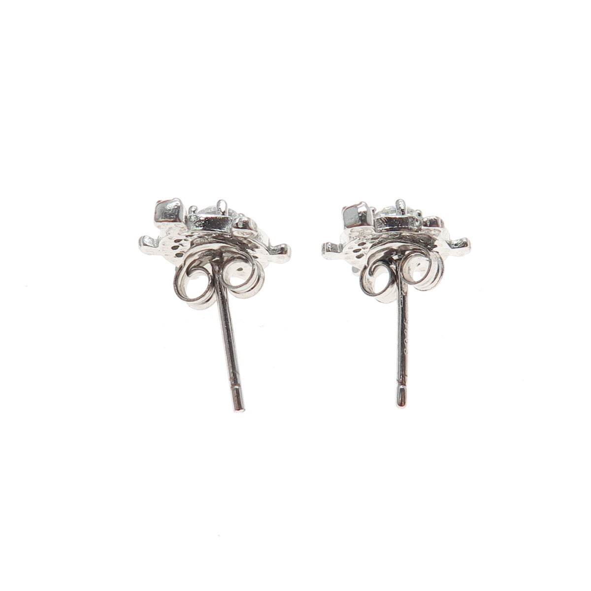 925 Sterling Silver Round-Cut C Z Turtle Stud Earrings