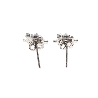 925 Sterling Silver Round-Cut C Z Turtle Stud Earrings