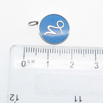 925 Sterling Silver Blue Enamel Capricorn Zodiac Sign Minimalist Charm Pendant