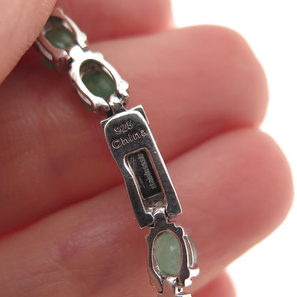 925 Sterling Silver Vintage Real Oval-Cut Emerald Bracelet 7"