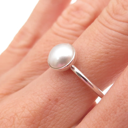 Pandora 925 Sterling Silver Faux Pearl Poetic Droplet Ring Size 7