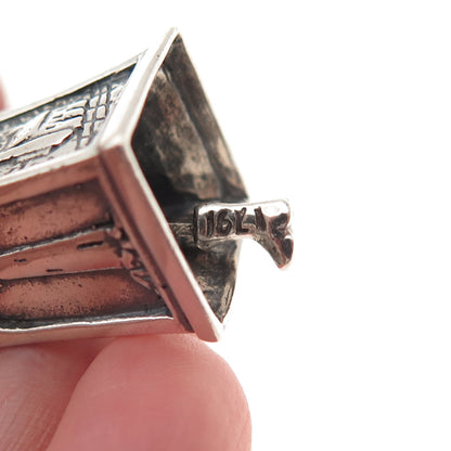 925 Sterling Vintage Lighthouse & Stork Bell 1791 Oxidized 3D Charm Pendant
