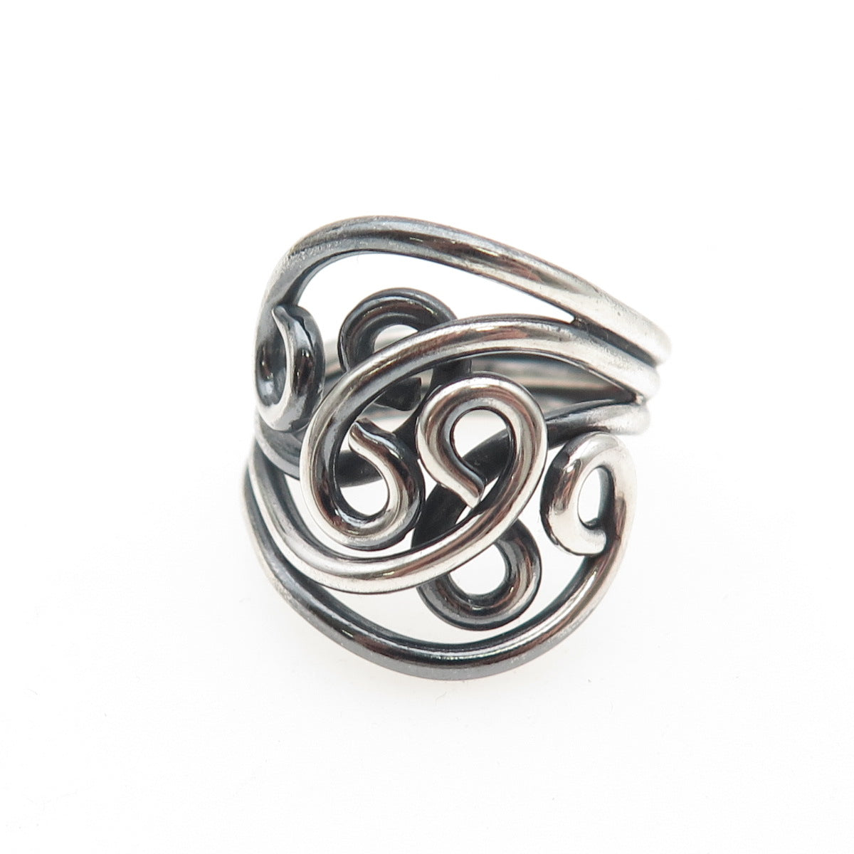 925 Sterling Silver Vintage Modernist Swirl Oxidized Ring Size 5.75