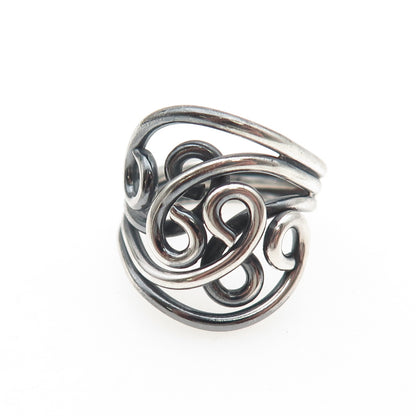 925 Sterling Silver Vintage Modernist Swirl Oxidized Ring Size 5.75