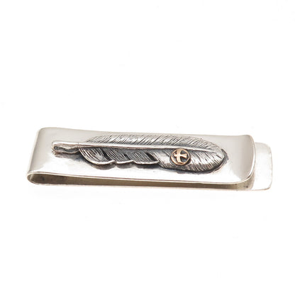 925 Sterling Silver 2-Tone Vintage Eagle Feather Oxidized Money Clip