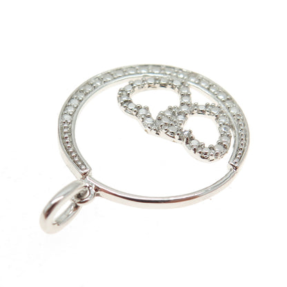 HAN 925 Sterling Silver Round-Cut C Z Crescent Moon Double Heart Pendant