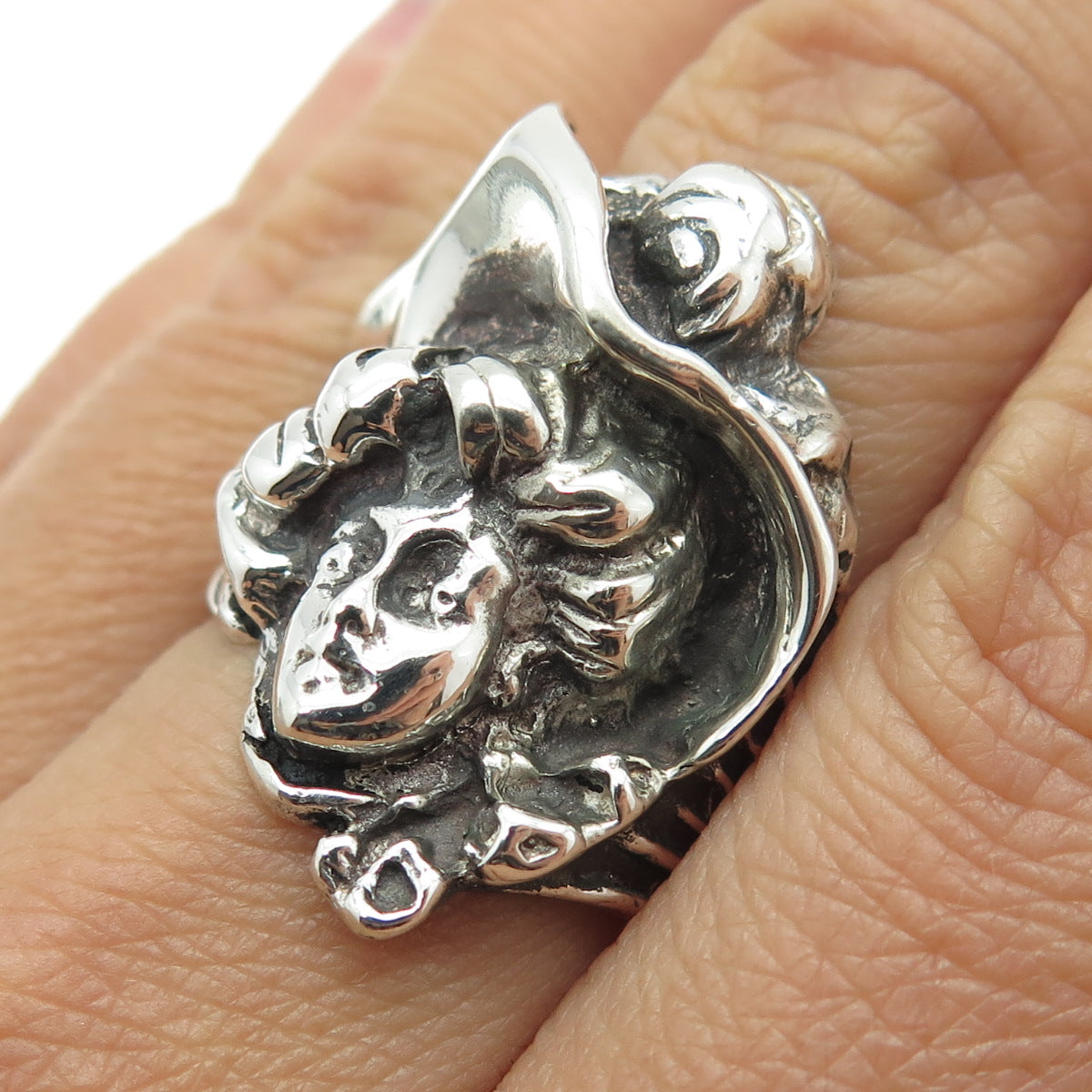 925 Sterling Silver Vintage Mexico Art-Nouveau Lady Ring Size 8