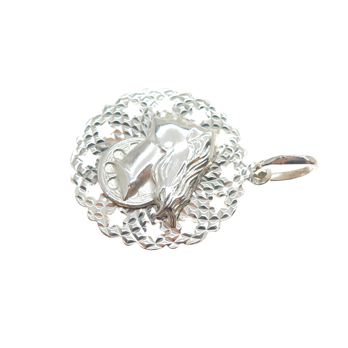 VIOR 925 Sterling Silver Vintage Italy Lady Cameo Diamond-Cut Charm Pendant