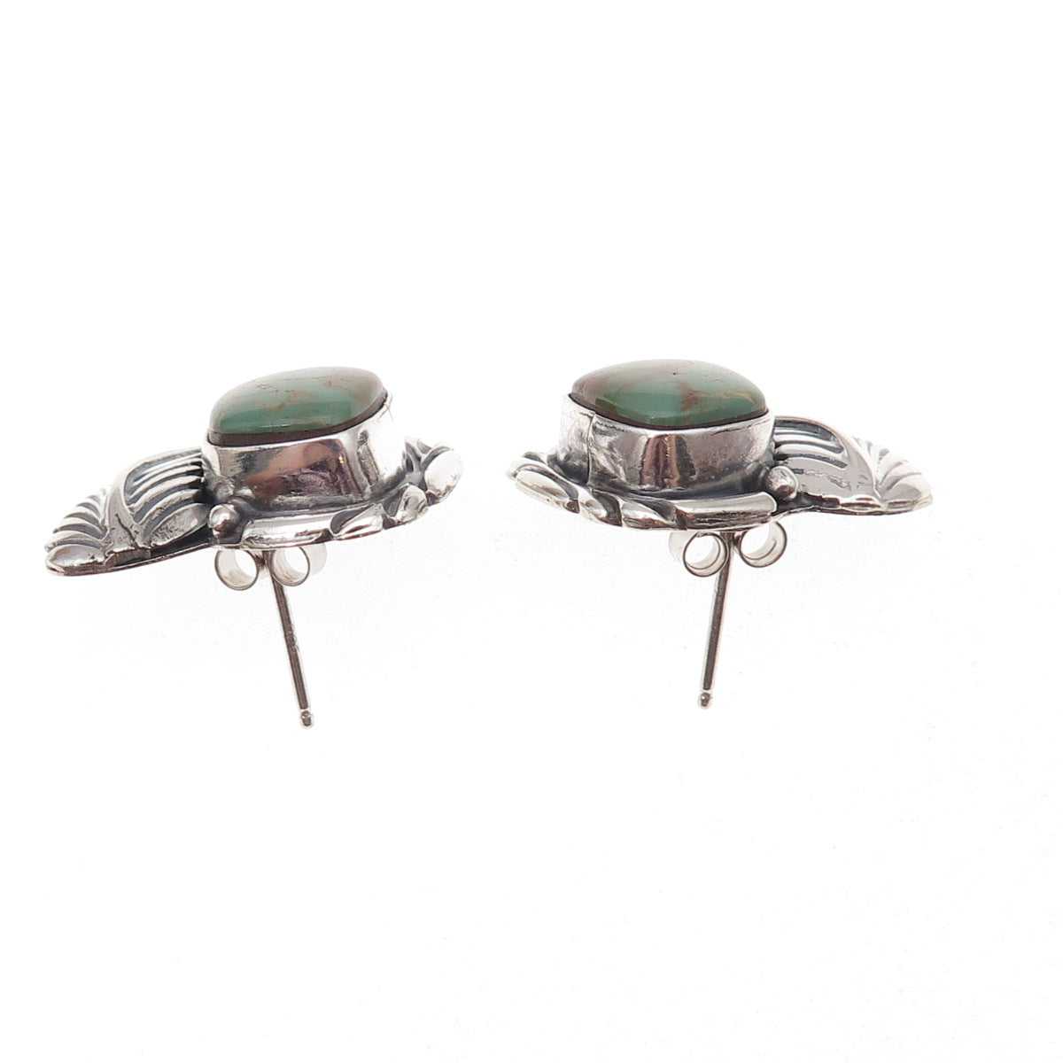 Old Pawn 925 Sterling Silver Vintage Royston Turquoise Feather Tribal Earrings