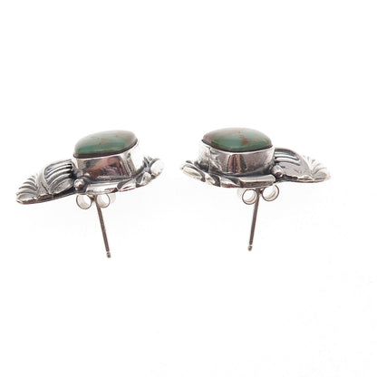 Old Pawn 925 Sterling Silver Vintage Royston Turquoise Feather Tribal Earrings