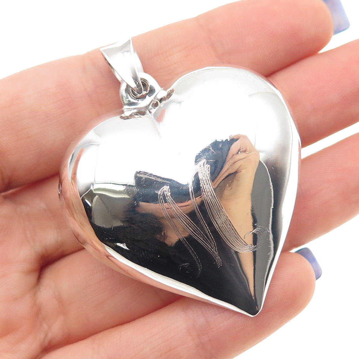 925 Sterling Silver Vintage Engraved Letter M Initial Puffy Heart Pendant