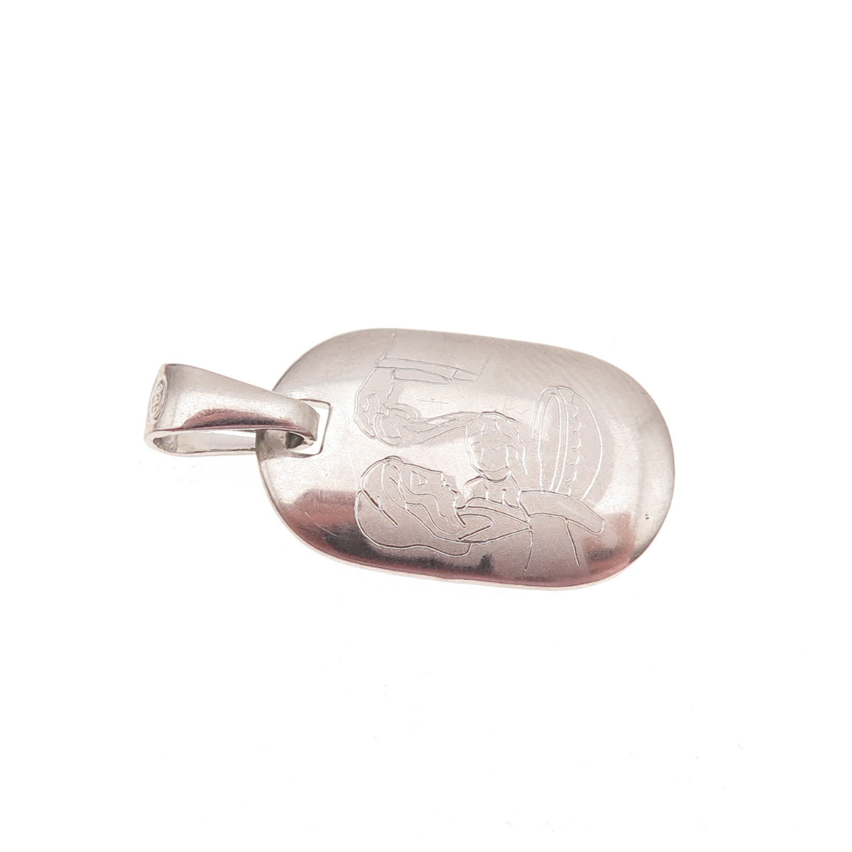 925 Sterling Silver Italy Engraved Baptism Charm Pendant