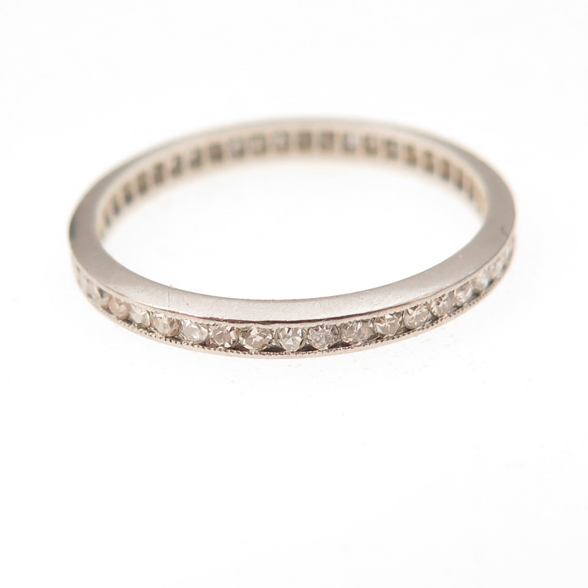 Antique Art Deco Platinum Real Diamond Stackable Engraved Eternity Ring Size 8