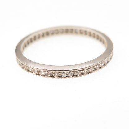 Antique Art Deco Platinum Real Diamond Stackable Engraved Eternity Ring Size 8