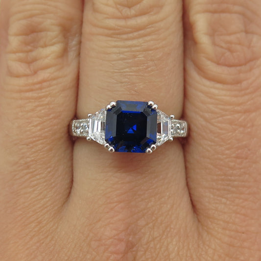 925 Sterling Silver Lab-Created Sapphire & C Z Ring Size 7