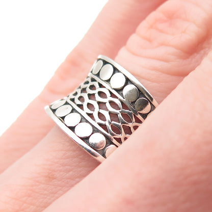 925 Sterling Silver Vintage Modernist Dotted Oxidized Ring Size 5