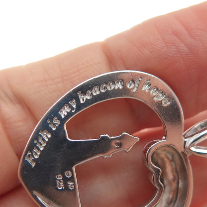 AD ASHTON DRAKE 925 Sterling Silver Real Diamond Beacon Of Hope Heart Pendant