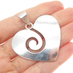 925 Sterling Silver Vintage Mexico Modernist Spiral Heart Charm Pendant