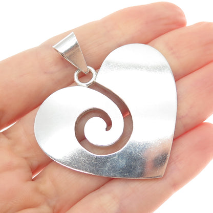 925 Sterling Silver Vintage Mexico Modernist Spiral Heart Charm Pendant