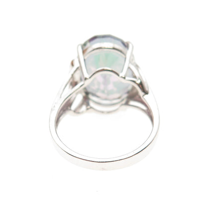 JH YOUNG 925 Sterling Silver Real Oval-Cut Mystic Quartz Ring Size 7.75