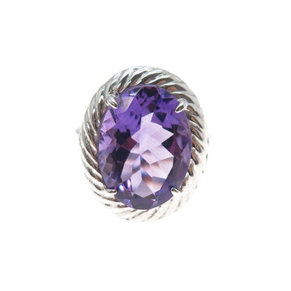 925 Sterling Silver Vintage Real Oval-Cut Amethyst Ring Size 6.75