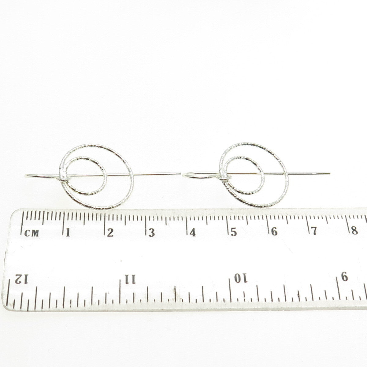 925 Sterling Silver Diamond-Cut Multi-Circle Dangle French Wire Earrings