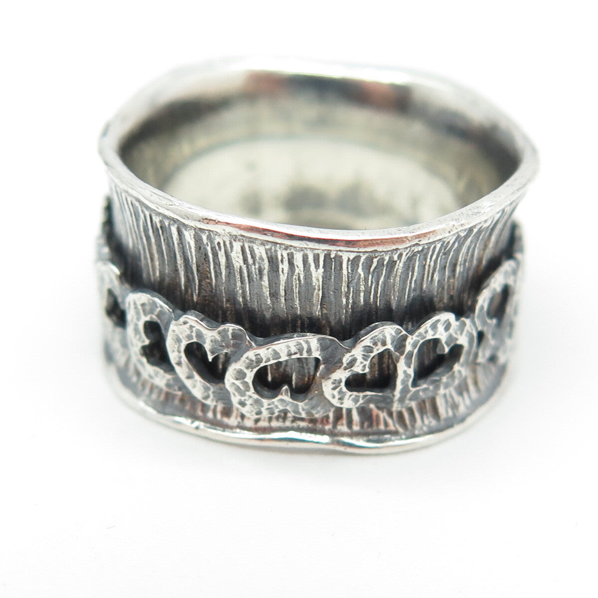 925 Sterling Silver Vintage Textured Modernist Ring Size 8