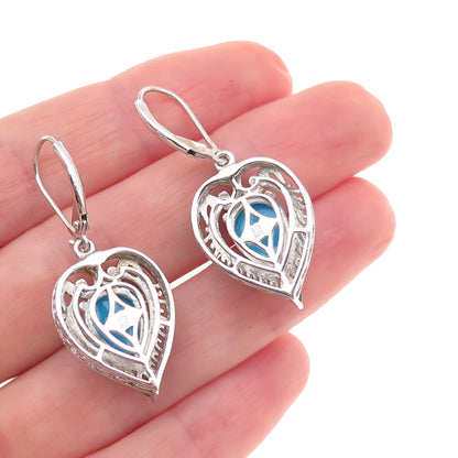 Chuck Clemency 925 Sterling Silver Real Turquoise Peridot Heart Dangle Earrings
