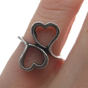 925 Sterling Silver Vintage Double Heart Oxidized Ring Size 4.75