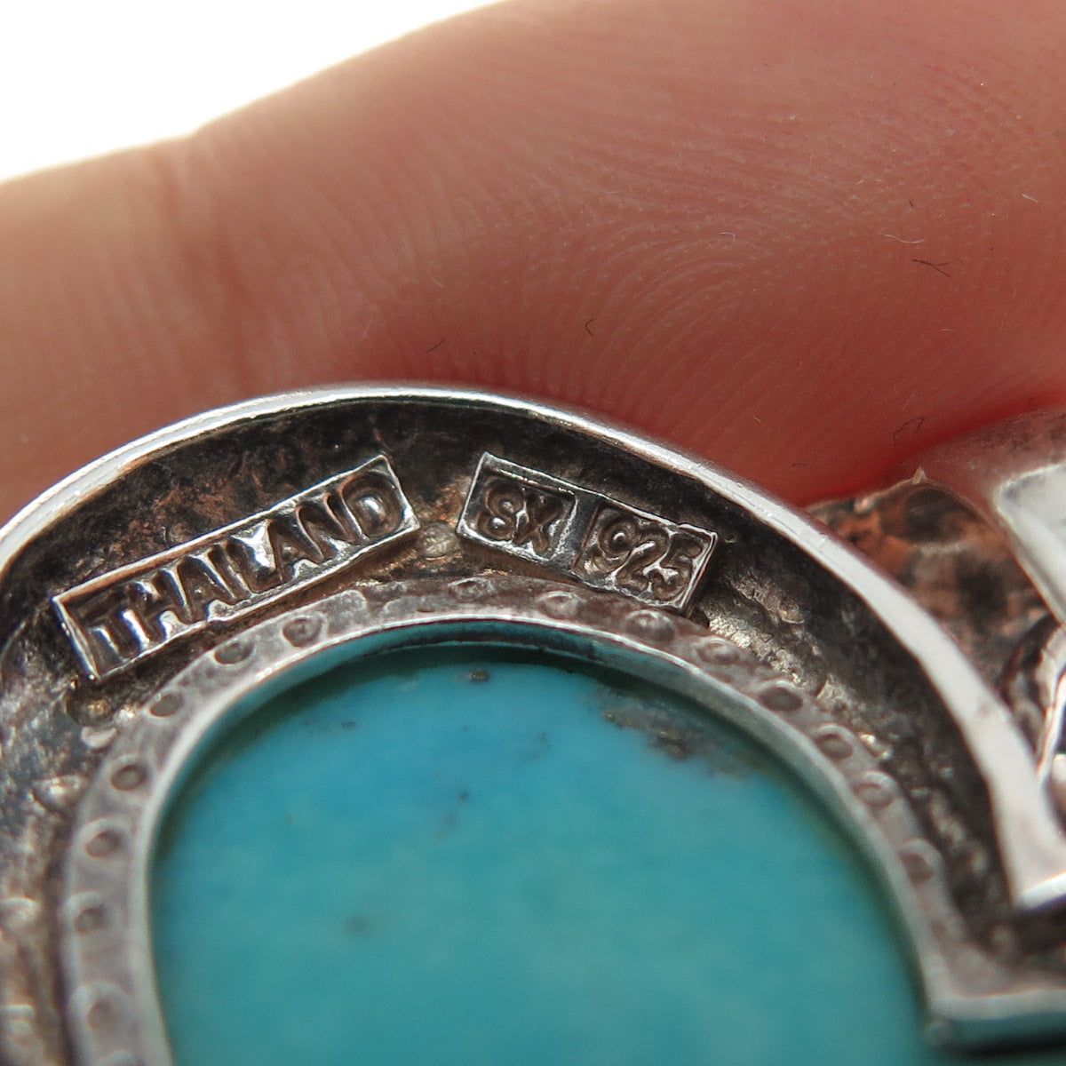 SX SALLY C 925 Sterling Silver Vintage Real Tyrone Turquoise Heart Charm Pendant