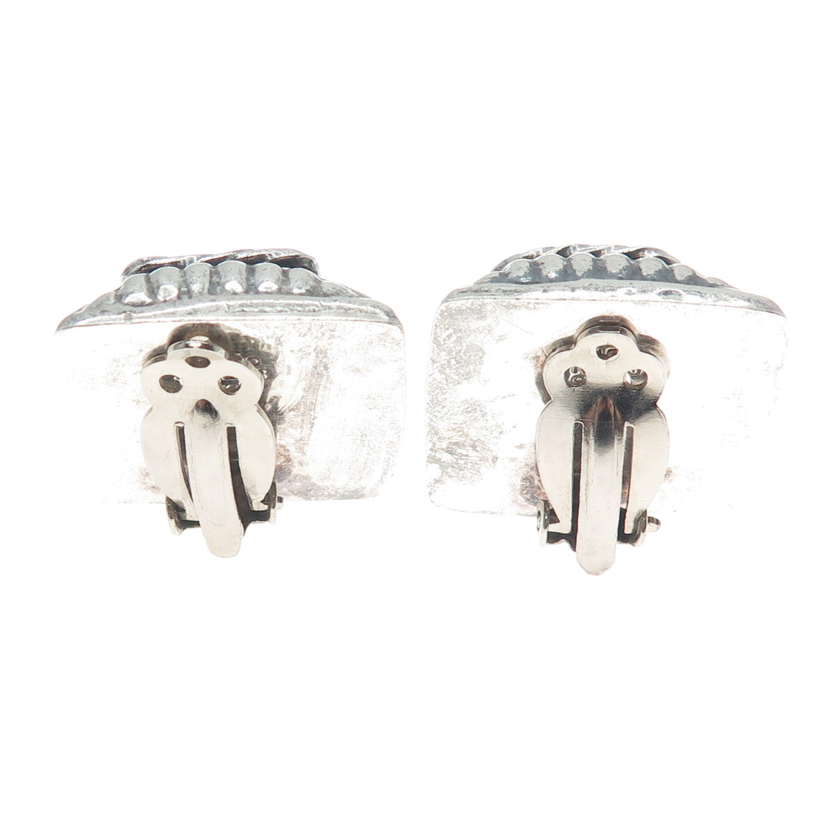 925 Sterling Silver Vintage Mexico Modernist Oxidized Clip On Earrings