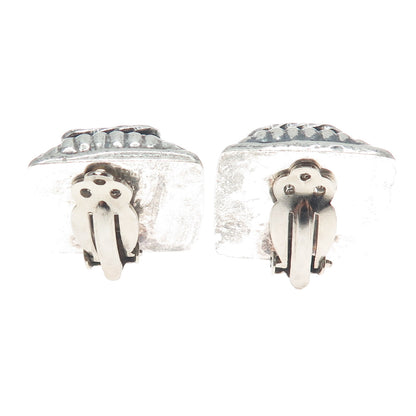 925 Sterling Silver Vintage Mexico Modernist Oxidized Clip On Earrings