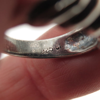 925 Sterling Silver Vintage Modernist Ribbed Oxidized Ring Size 5.25