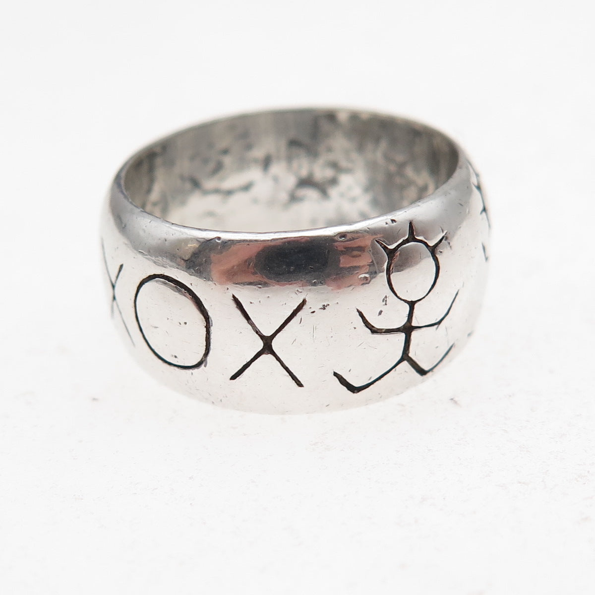 925 Sterling Silver Vintage XOX Hugs & Kisses Couple Oxidized Ring Size 6.25