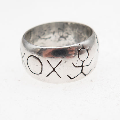 925 Sterling Silver Vintage XOX Hugs & Kisses Couple Oxidized Ring Size 6.25