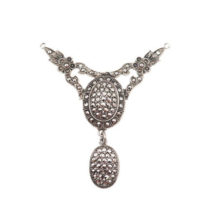 Theda 925 Sterling Silver Antique Art Deco Real Marcasite Centerpiece Pendant